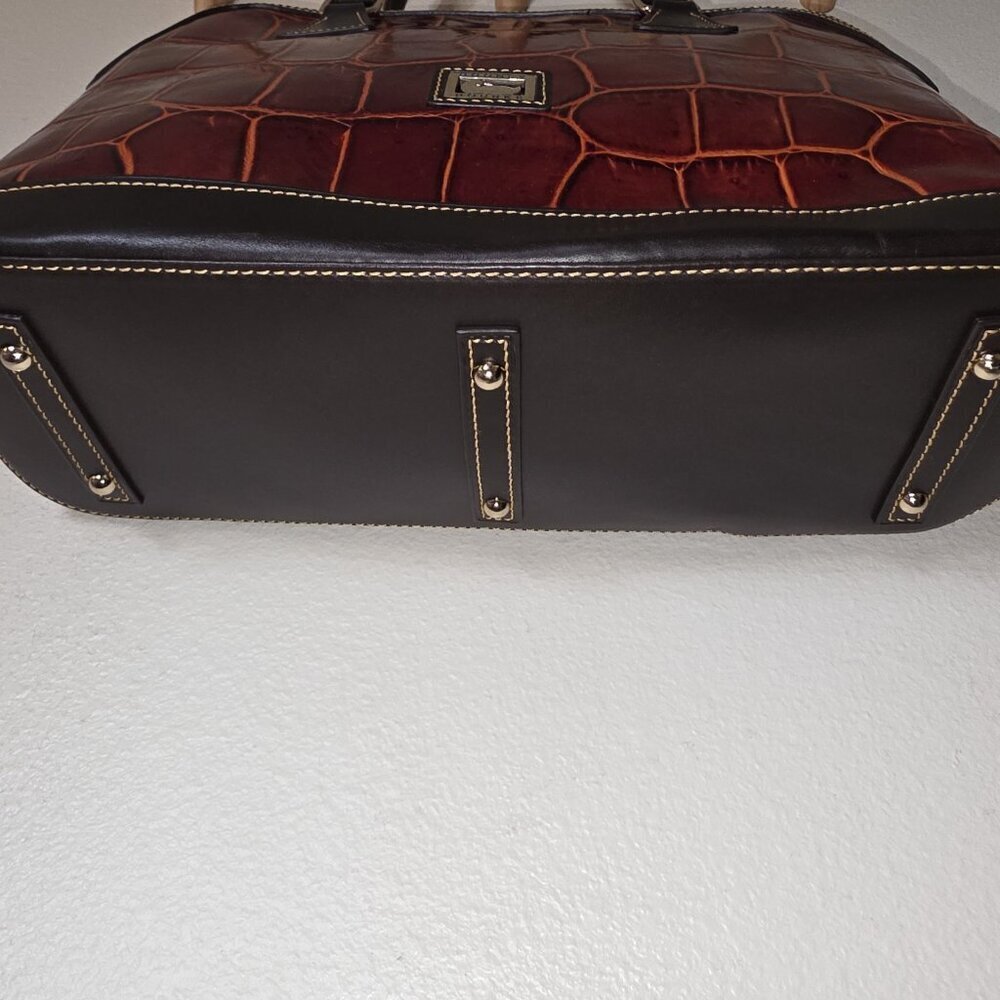 Dooney & Bourke Cognac Croco Embossed Leather Domed Satchel Bag - Picture 13 of 16
